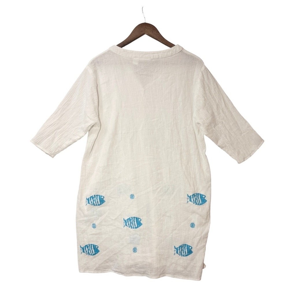 The Vermont Country Store Womens Crinkle Gauze Tunic Top L White  Beach Resort - Picture 3 of 8
